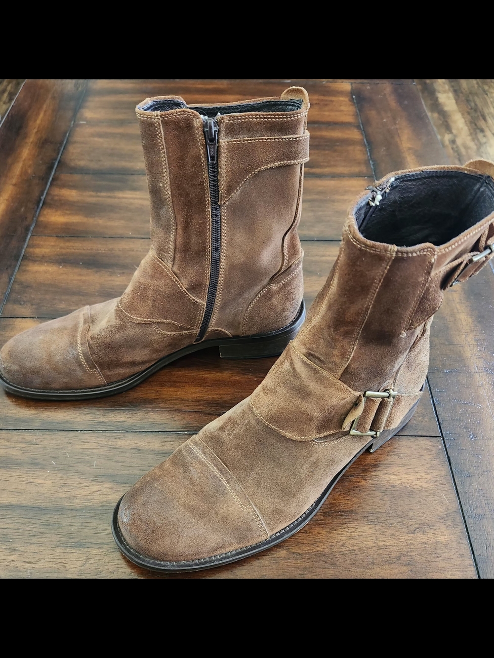 Steve Madden Men's Brown Suede Zip & Buckle Ankle Boots